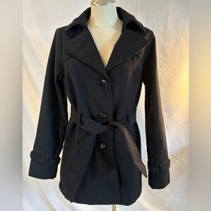 Maurices black double breasted belted fall winter peacoat Sz L elegant old money